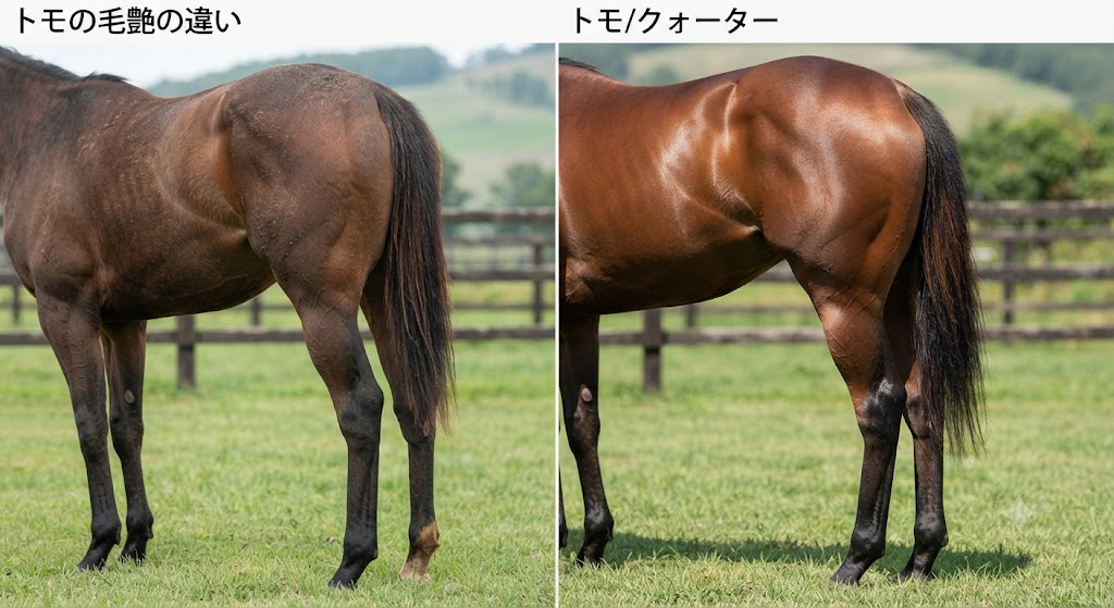馬のトモの毛艶の違い比較画像