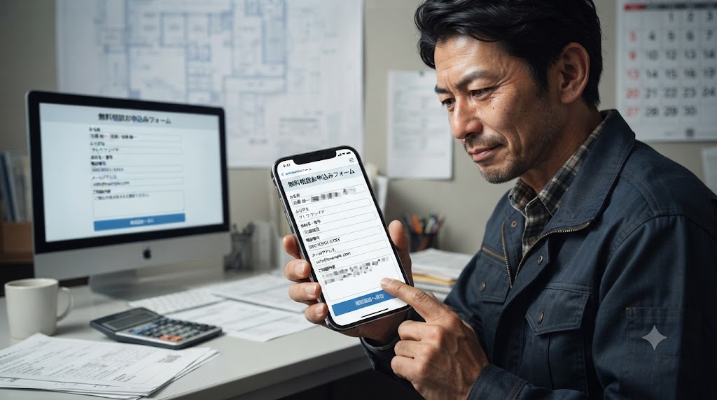 無料入力フォームに書き込んでいる男性