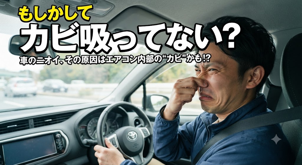 カーエアコンのカビのにおいで困っている男性