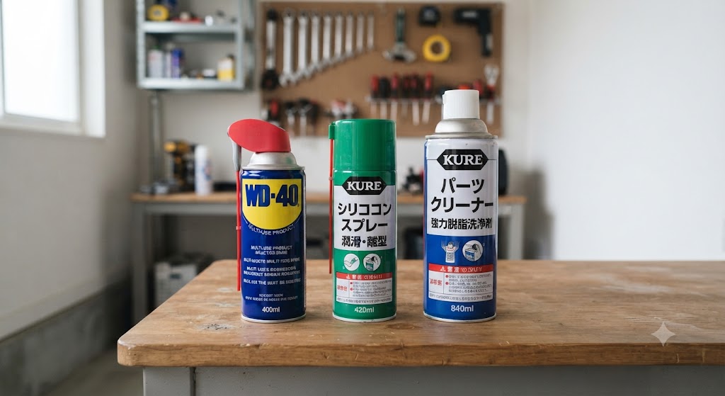 WD40、シリコンスプレー、パーツクリーナー