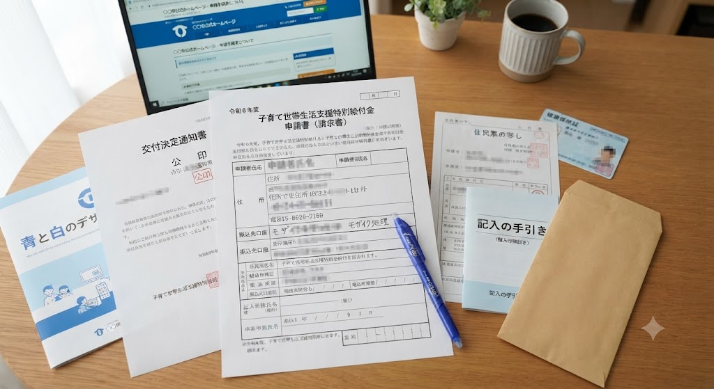 申請書の山と説明書
