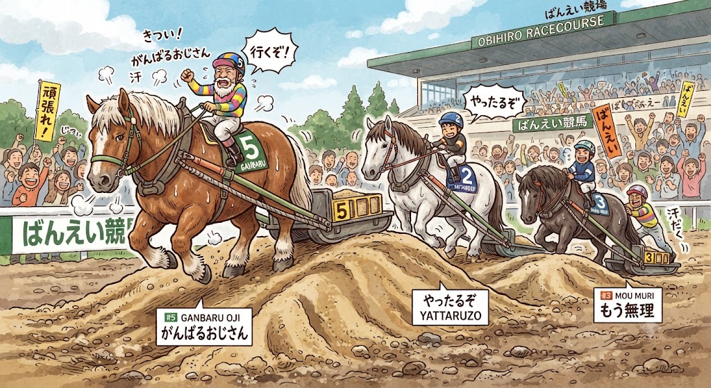 ばんえい競馬のコミカルイラスト