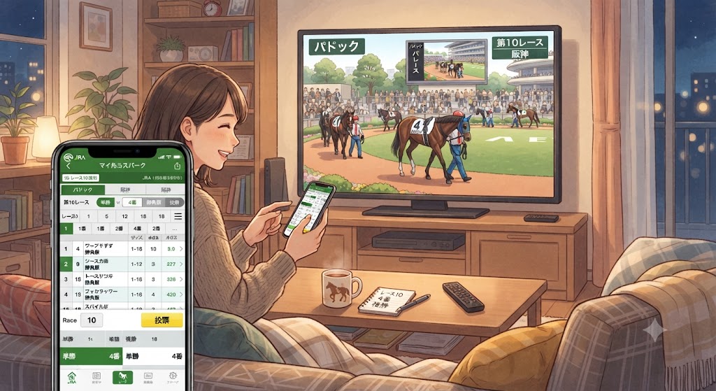 パドックを見ながら投票しているイメージ