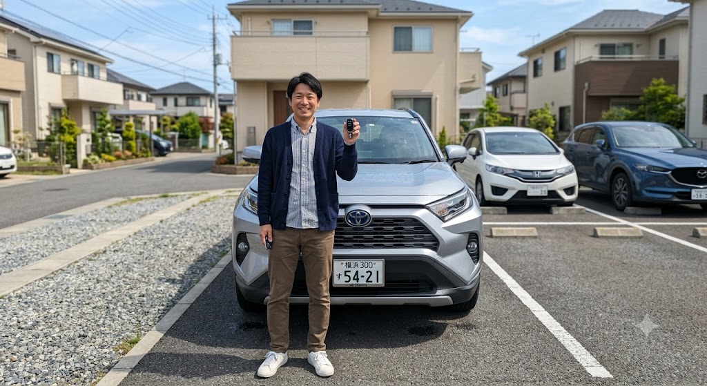 愛車の無料査定を受けて満足するオーナーのイメージ