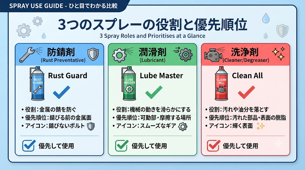3種類のスプレーの役割表